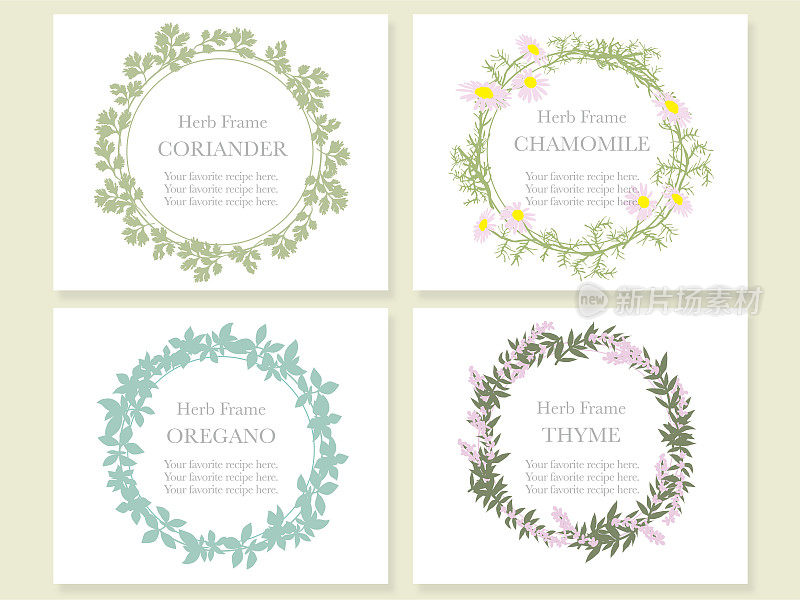 Set of four assorted frames with various herbs.